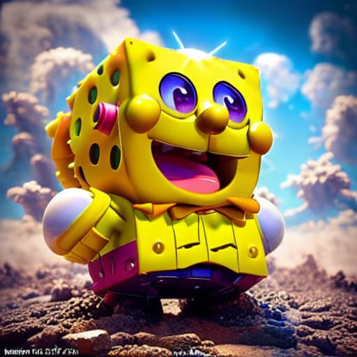 a photo of ddfusion style sponge bob cute small gaming character hyperrealistic, full body, detailed clothing, highly detailed, cinematic lighting, stunningly beautiful, intricate, sharp focus, f/1. 8, 85mm, (centered image composition), (professionally color graded), ((bright soft diffused light)), volumetric fog, trending on instagram, trending on tumblr, HDR 4K, 8K