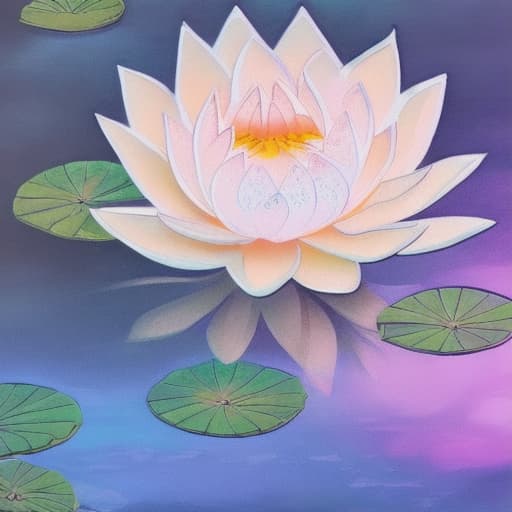  Image of 1 white lotus flower in heaven with serenity tone and holy spirituality mood create overall image in very lovely pastel palette