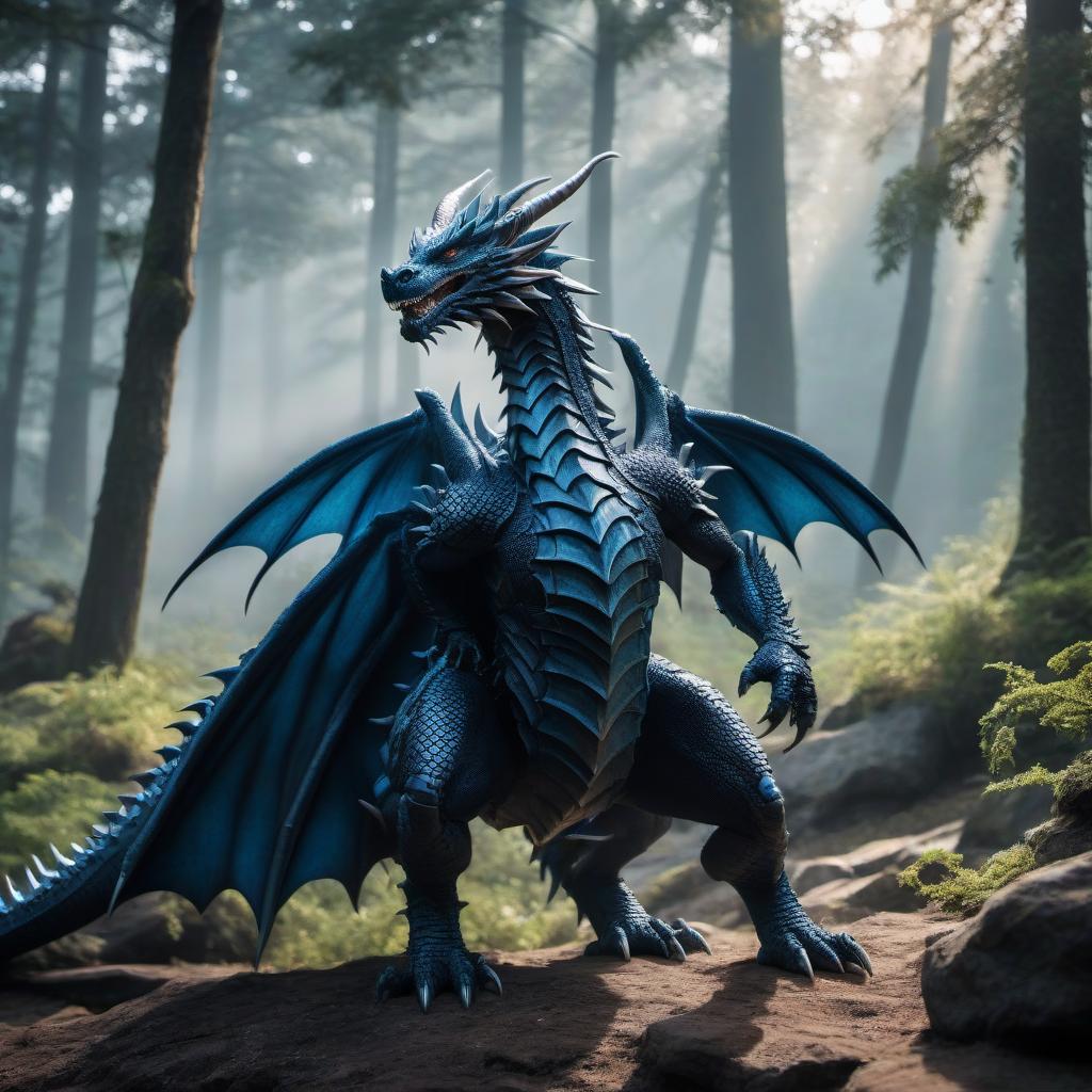  cinematic photo dragon born dragon with blue scales in black armor . 35mm photograph, film, bokeh, professional, 4k, highly detailed, hkmagic hyperrealistic, full body, detailed clothing, highly detailed, cinematic lighting, stunningly beautiful, intricate, sharp focus, f/1. 8, 85mm, (centered image composition), (professionally color graded), ((bright soft diffused light)), volumetric fog, trending on instagram, trending on tumblr, HDR 4K, 8K