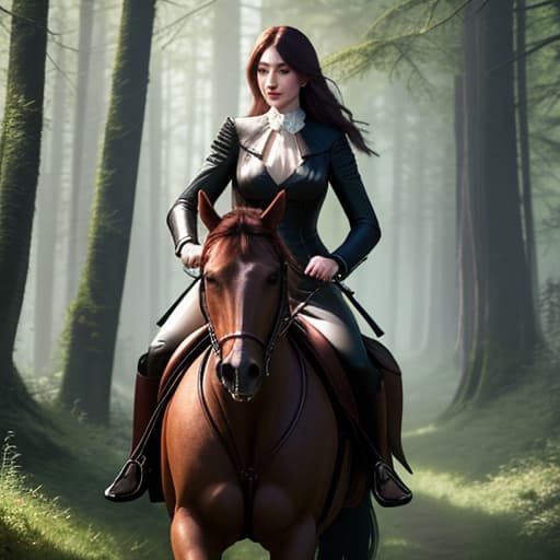  mdjrny-pprct nice girl riding on the horse in the middle of green forest hyperrealistic, full body, detailed clothing, highly detailed, cinematic lighting, stunningly beautiful, intricate, sharp focus, f/1. 8, 85mm, (centered image composition), (professionally color graded), ((bright soft diffused light)), volumetric fog, trending on instagram, trending on tumblr, HDR 4K, 8K