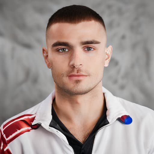 portrait+ style Russian queer gymnast brunette hunk dude face