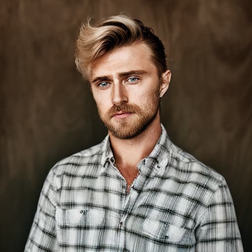 portrait+ style Russian queer actor blonde hunk dilf dude face