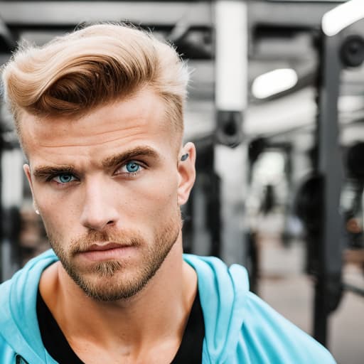 portrait+ style Russian queer fitness model blonde hunk dilf dude face