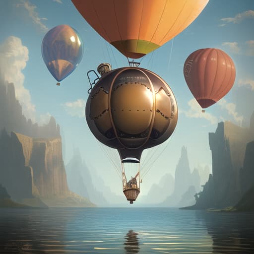  Incredible major steampunk balloon floating above water surface