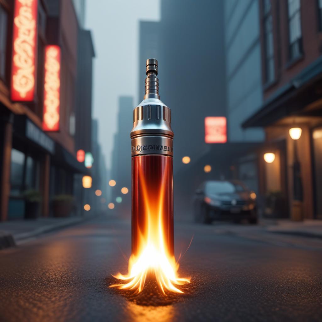  Revisualize the logo design of a flame shooting out of the tip of a gasoline nozzle hyperrealistic, full body, detailed clothing, highly detailed, cinematic lighting, stunningly beautiful, intricate, sharp focus, f/1. 8, 85mm, (centered image composition), (professionally color graded), ((bright soft diffused light)), volumetric fog, trending on instagram, trending on tumblr, HDR 4K, 8K