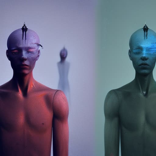 portrait+ style mannequins Beksiński pain fear eye bridge time hourglass death