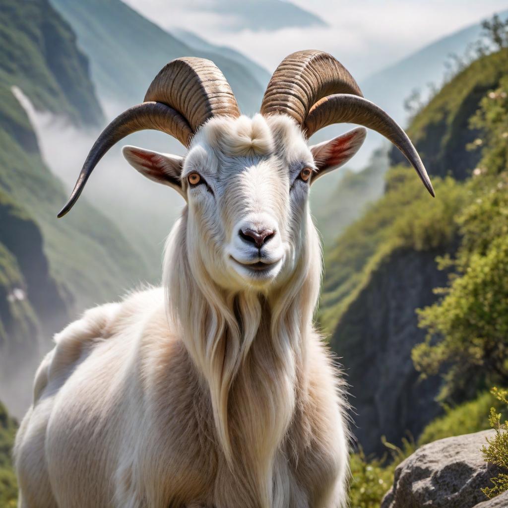  A majestic goat standing proudly, wearing three small crowns on its head. Each crown is slightly tilted and adorned with jewels, giving the goat a regal and whimsical appearance. The background is a natural, rocky landscape with a touch of greenery. hyperrealistic, full body, detailed clothing, highly detailed, cinematic lighting, stunningly beautiful, intricate, sharp focus, f/1. 8, 85mm, (centered image composition), (professionally color graded), ((bright soft diffused light)), volumetric fog, trending on instagram, trending on tumblr, HDR 4K, 8K