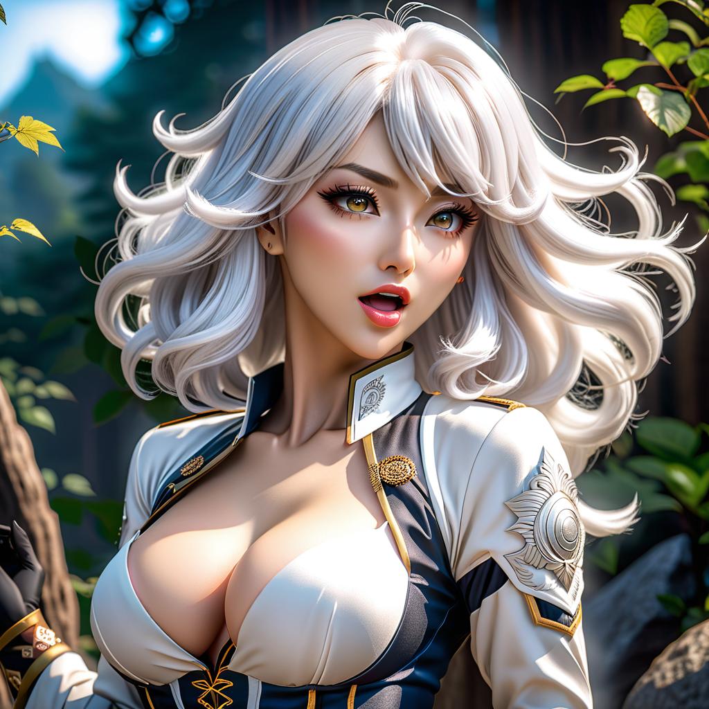  A young anime . , unusually large s, her s, she has white hair. She her legs apart. She opened her mouth wide, pulled out her tongue. hyperrealistic, full body, detailed clothing, highly detailed, cinematic lighting, stunningly beautiful, intricate, sharp focus, f/1. 8, 85mm, (centered image composition), (professionally color graded), ((bright soft diffused light)), volumetric fog, trending on instagram, trending on tumblr, HDR 4K, 8K