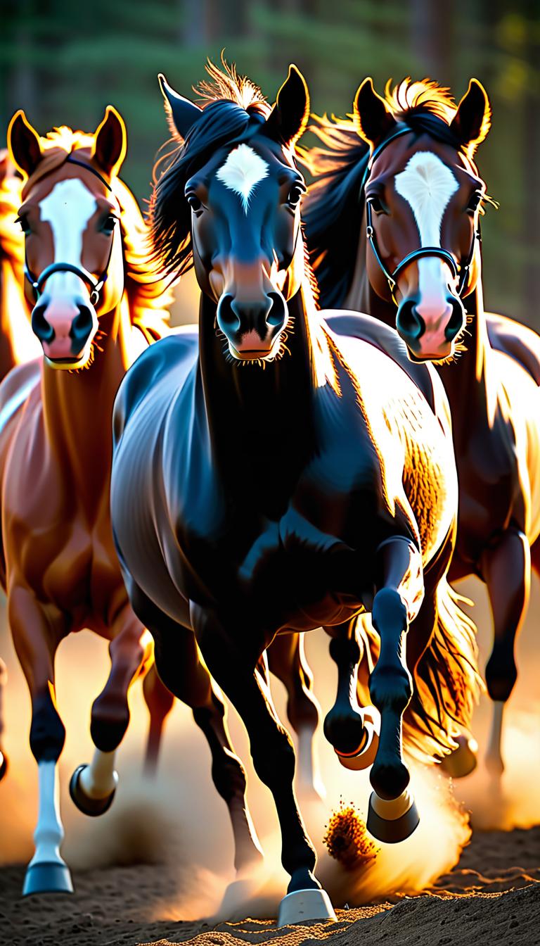  Professional 3D model of Seven horses running . Rendered with Octane, the model is highly detailed,dramatic lighting. hyperrealistic, full body, detailed clothing, highly detailed, cinematic lighting, stunningly beautiful, intricate, sharp focus, f/1. 8, 85mm, (centered image composition), (professionally color graded), ((bright soft diffused light)), volumetric fog, trending on instagram, trending on tumblr, HDR 4K, 8K