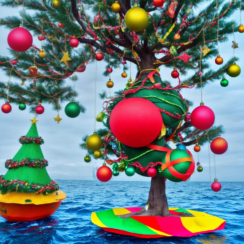  árbol de navidad flotando en un mar de color esmeralda
