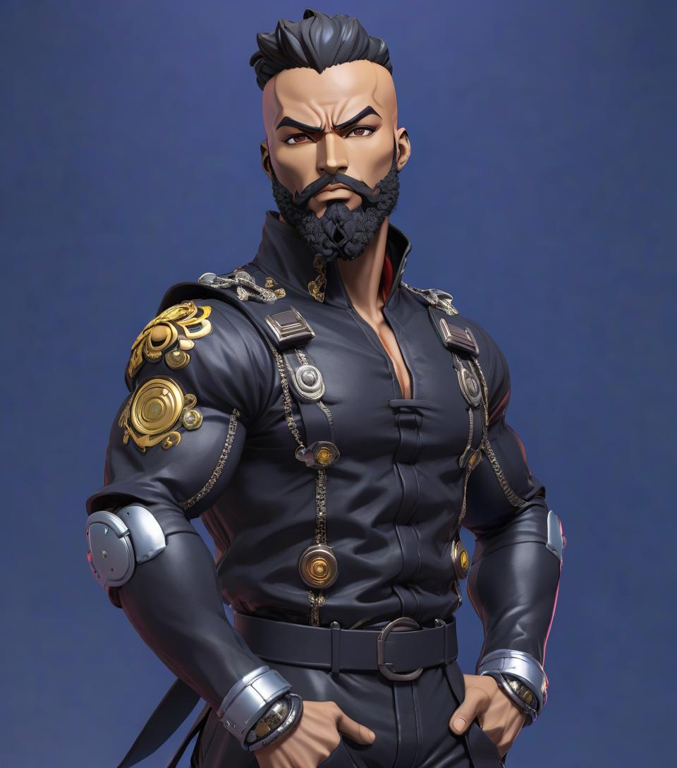  Street Fighter style robot, JoJo's Bizarre Adventure, heroic pose, warhammer, helmet, beard, black skin, face covered . vibrant, dynamic, arcade, 2D fighting game, highly detailed, reminiscent of Street Fighter series hyperrealistic, full body, detailed clothing, highly detailed, cinematic lighting, stunningly beautiful, intricate, sharp focus, f/1. 8, 85mm, (centered image composition), (professionally color graded), ((bright soft diffused light)), volumetric fog, trending on instagram, trending on tumblr, HDR 4K, 8K