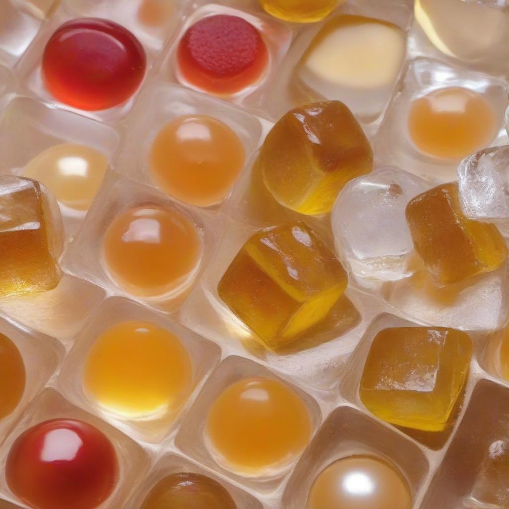  Shiny ice cubes in a pearl glass with syrup