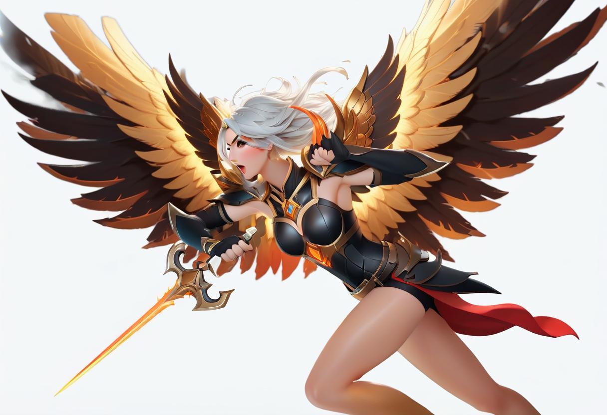  manga style vector, vector graphic, a girl from the league of legends, Kalista with fiery wings in black armor, running, hair blowing in the wind. . vibrant, high energy, detailed, iconic, Japanese comic style hyperrealistic, full body, detailed clothing, highly detailed, cinematic lighting, stunningly beautiful, intricate, sharp focus, f/1. 8, 85mm, (centered image composition), (professionally color graded), ((bright soft diffused light)), volumetric fog, trending on instagram, trending on tumblr, HDR 4K, 8K