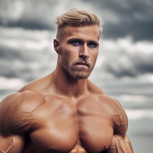 portrait+ style Russian queer fitness model blonde hunk dilf dude face