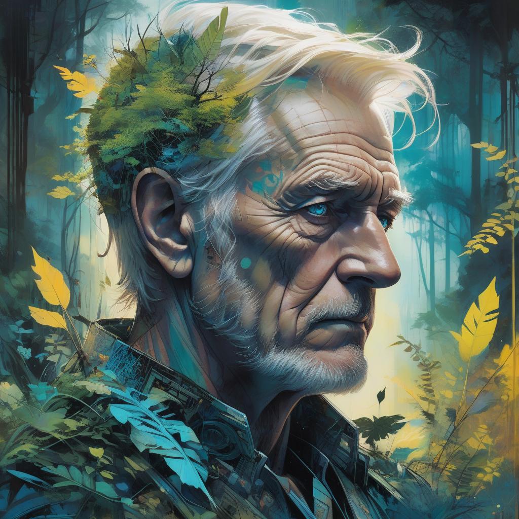  concept art mysterious silhouette forest old man,blond hair, blue green eyes by Minjae Lee, Carne Griffiths, Emily Kell, Geoffroy Thoorens, Aaron Horkey, Jordan Grimmer, Greg Rutkowski, amazing depth, masterwork, surreal, geometric patterns, intricately detailed, bokeh, perfect balanced, deep fine borders, artistic photorealism , smooth, great masterwork by head of prompt engineering . digital artwork, illustrative, painterly, matte painting, highly detailed hyperrealistic, full body, detailed clothing, highly detailed, cinematic lighting, stunningly beautiful, intricate, sharp focus, f/1. 8, 85mm, (centered image composition), (professionally color graded), ((bright soft diffused light)), volumetric fog, trending on instagram, trending on tumblr, HDR 4K, 8K