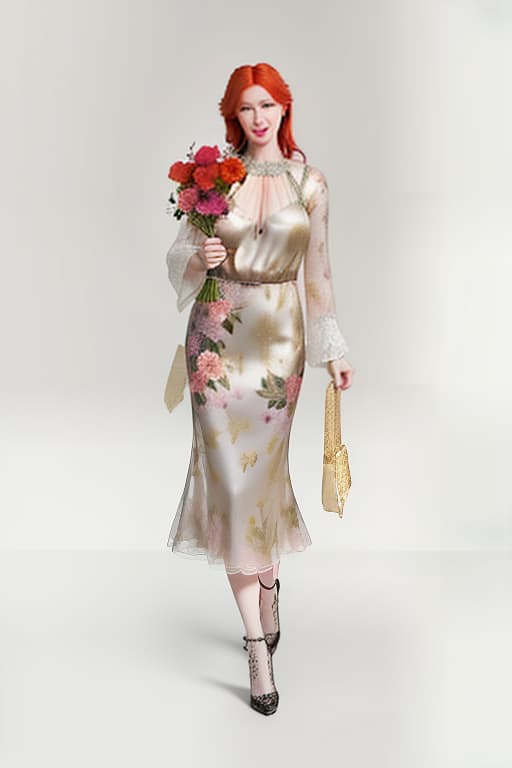  A dress with flowers worn by a red haired woman for a casual event., Photorealistic, Hyperrealistic, Hyperdetailed, analog style, demure, detailed skin, pores, smirk, smiling eyes, matte skin, soft lighting, subsurface scattering, realistic, heavy shadow, masterpiece, best quality, ultra realistic, 8k, golden ratio, Intricate, High Detail, film photography, soft focus hyperrealistic, full body, detailed clothing, highly detailed, cinematic lighting, stunningly beautiful, intricate, sharp focus, f/1. 8, 85mm, (centered image composition), (professionally color graded), ((bright soft diffused light)), volumetric fog, trending on instagram, trending on tumblr, HDR 4K, 8K