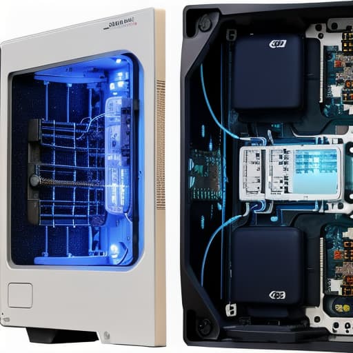  Electronic neuron view side with dendrite inside the computer screen on the plane