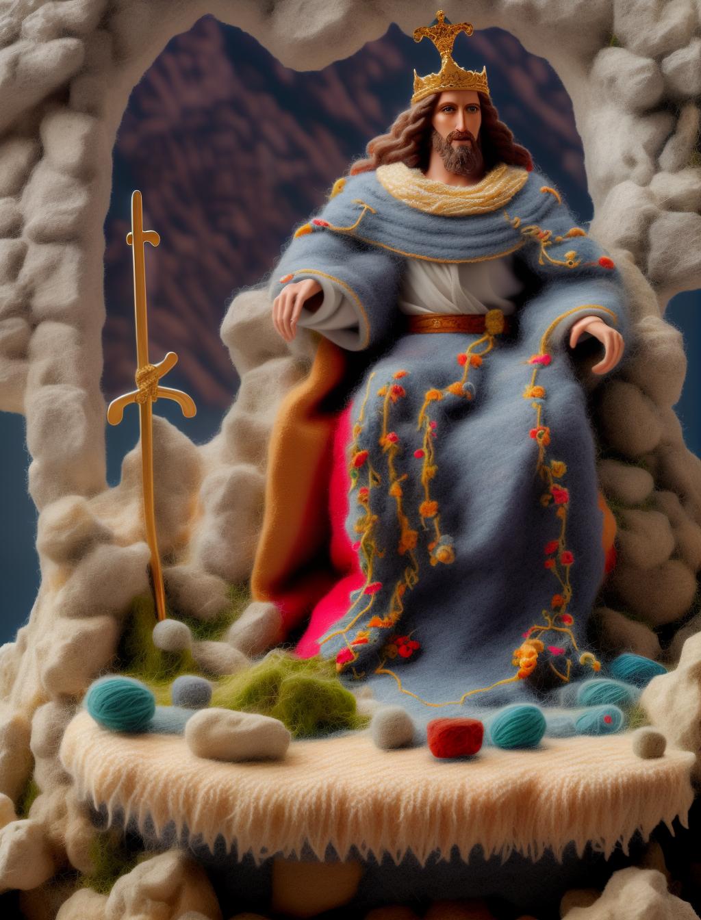 woolitize woolitize ( Jesus Christ as a king)!! hyperrealistic, full body, detailed clothing, highly detailed, cinematic lighting, stunningly beautiful, intricate, sharp focus, f/1. 8, 85mm, (centered image composition), (professionally color graded), ((bright soft diffused light)), volumetric fog, trending on instagram, trending on tumblr, HDR 4K, 8K