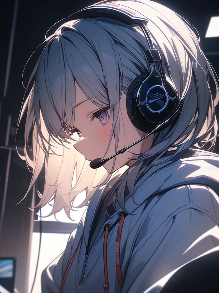  Cute, , short hair, hoodie, headphones, gamers, , masterpiece, best quality,8k,ultra detailed,high resolution,an extremely delicate and beautiful,hyper detail