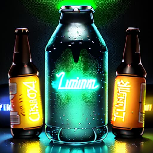  **Image for a neon sign:** **Main element:** Two beer bottles standing next to each other and touching. **Additional elements:** Hands holding bottles to add dynamism and realism. Spilling beer between bottles, creating an impression of movement and freshness of the drink. **Background:** The background can be dark or contrasting to highlight the neon colors of the bottles and spilling beer. **Colors:** Bright neon tones for bottles (e.g., light blue and green) for a striking effect. The color of spilling beer can be yellow to add additional brightness and contrast with the background. **Border:** The image should be enclosed in a circular frame, to create the effect of a sign. **Additionally:** You can add a su hyperrealistic, full body, detailed clothing, highly detailed, cinematic lighting, stunningly beautiful, intricate, sharp focus, f/1. 8, 85mm, (centered image composition), (professionally color graded), ((bright soft diffused light)), volumetric fog, trending on instagram, trending on tumblr, HDR 4K, 8K