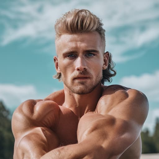 portrait+ style Russian queer fitness model blonde hunk dilf dude face