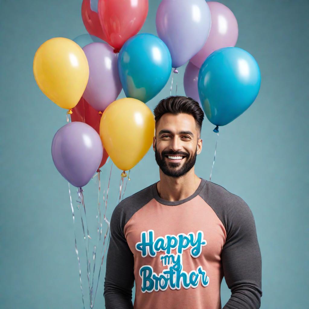  Create a birthday themed image with text 'Happy Birthday to my older brother' in a fun and colorful design. hyperrealistic, full body, detailed clothing, highly detailed, cinematic lighting, stunningly beautiful, intricate, sharp focus, f/1. 8, 85mm, (centered image composition), (professionally color graded), ((bright soft diffused light)), volumetric fog, trending on instagram, trending on tumblr, HDR 4K, 8K