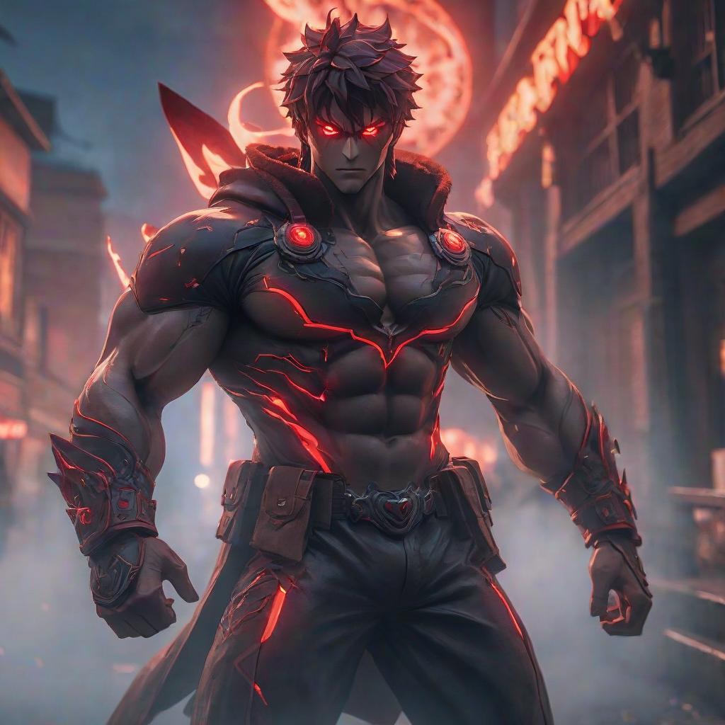  rage anime man hero red eyes glow hyperrealistic, full body, detailed clothing, highly detailed, cinematic lighting, stunningly beautiful, intricate, sharp focus, f/1. 8, 85mm, (centered image composition), (professionally color graded), ((bright soft diffused light)), volumetric fog, trending on instagram, trending on tumblr, HDR 4K, 8K