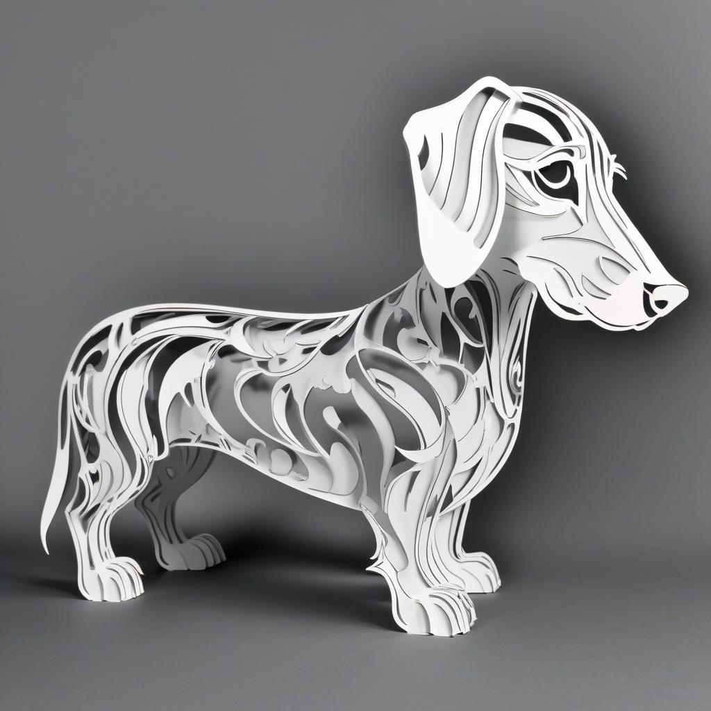  3D papercut shadow box of funny dachshund puppy close up, cartoon style, flat style, contours, coloring book for kids, black and white drawing . layered, dimensional, depth, silhouette, shadow, papercut, handmade, high contrast hyperrealistic, full body, detailed clothing, highly detailed, cinematic lighting, stunningly beautiful, intricate, sharp focus, f/1. 8, 85mm, (centered image composition), (professionally color graded), ((bright soft diffused light)), volumetric fog, trending on instagram, trending on tumblr, HDR 4K, 8K