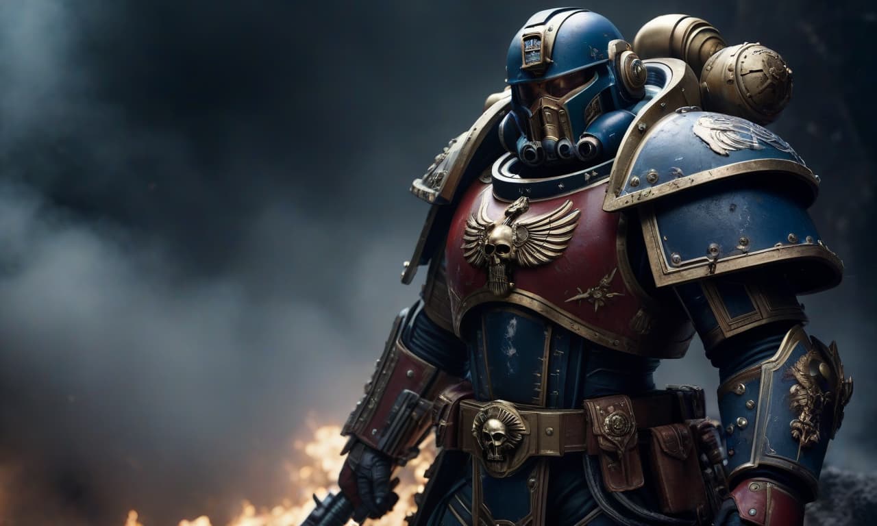  Warhammer space marine hyperrealistic, full body, detailed clothing, highly detailed, cinematic lighting, stunningly beautiful, intricate, sharp focus, f/1. 8, 85mm, (centered image composition), (professionally color graded), ((bright soft diffused light)), volumetric fog, trending on instagram, trending on tumblr, HDR 4K, 8K