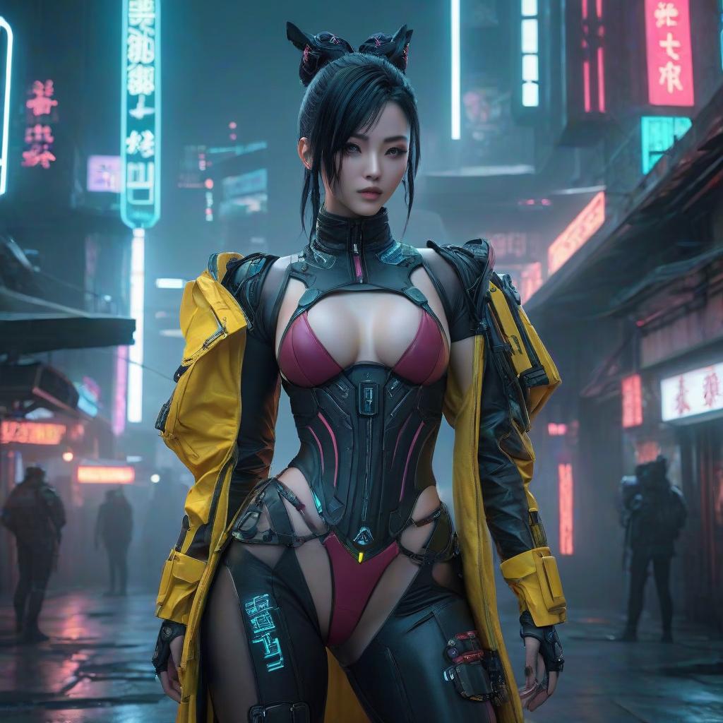  cyberpunk game style Jing Yuan Honkai . neon, dystopian, futuristic, digital, vibrant, detailed, high contrast, reminiscent of cyberpunk genre video games hyperrealistic, full body, detailed clothing, highly detailed, cinematic lighting, stunningly beautiful, intricate, sharp focus, f/1. 8, 85mm, (centered image composition), (professionally color graded), ((bright soft diffused light)), volumetric fog, trending on instagram, trending on tumblr, HDR 4K, 8K