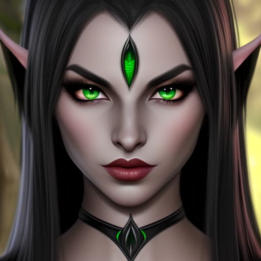  Female dark elf black hair green eyes