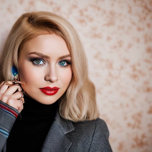 portrait+ style Russian queer TV host blonde female face