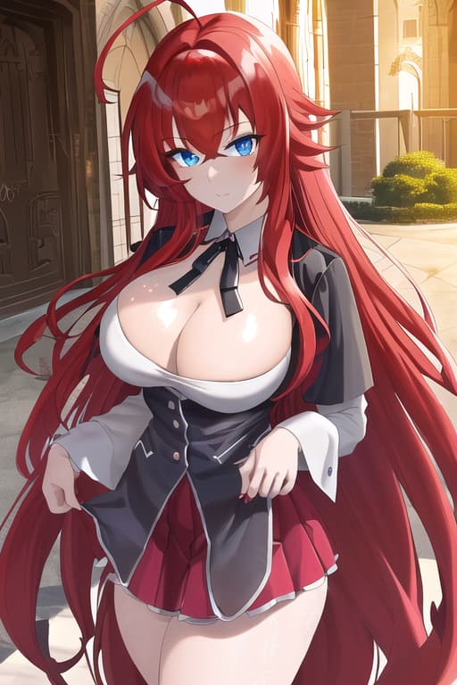   ,masterpiece, best quality, 1women, long red hair, looking at viewer, :3, cute, black uniform, outdoors, streets, cowboy shot, curvy, (((blue eyes))), rias gremory, red hair, antenna hair, wavy hair, ((beautiful detailed eyes, beautiful detailed glow, lots of glow)), anime screencap,women at pool, compeion , black , masterpiece, best quality, high quality, solo