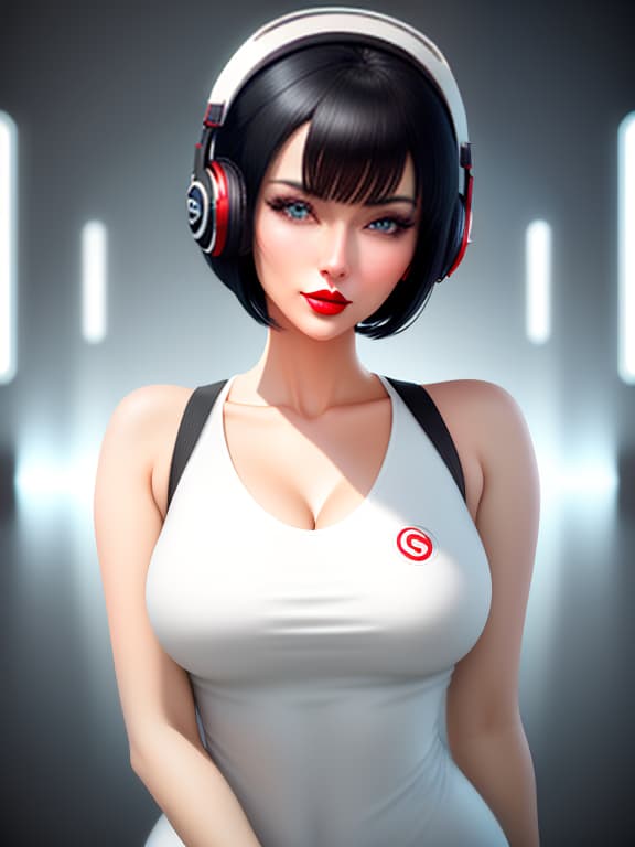  Congratulatory card Anime style face of a girl with short black hair and blue eyes, red lips, and white headphones on her head., (logo:1.3), vector graphics, brand, design, inspired, (straight:1.3), (symmetrical:0.4) hyperrealistic, full body, detailed clothing, highly detailed, cinematic lighting, stunningly beautiful, intricate, sharp focus, f/1. 8, 85mm, (centered image composition), (professionally color graded), ((bright soft diffused light)), volumetric fog, trending on instagram, trending on tumblr, HDR 4K, 8K