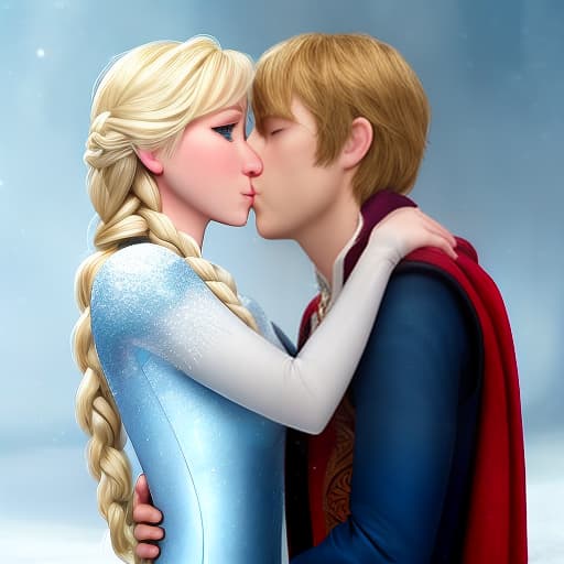  Make a photo of Elsa and Kristoff kissing