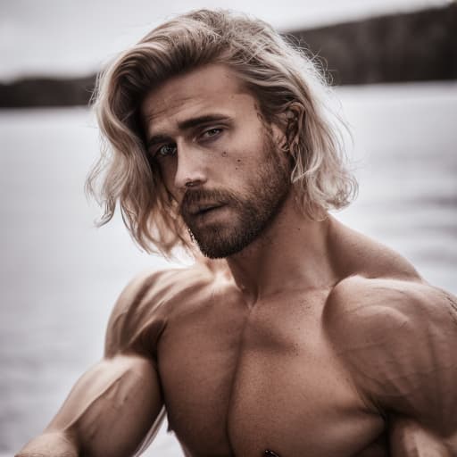 portrait+ style Russian queer fitness model blonde hunk dilf dude face