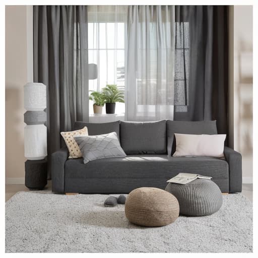  realistic image,((tv)), modern, modernity, a living room with a gray couch and pillows, main colour black, tilt shift mirror background, fine image on the store website, grey and dark theme, ikea catalogue, tapestry, rounded lines, sand 8k, colored walls, sliding glass windows, unique design,full HD, fabrics textiles hyperrealistic, full body, detailed clothing, highly detailed, cinematic lighting, stunningly beautiful, intricate, sharp focus, f/1. 8, 85mm, (centered image composition), (professionally color graded), ((bright soft diffused light)), volumetric fog, trending on instagram, trending on tumblr, HDR 4K, 8K