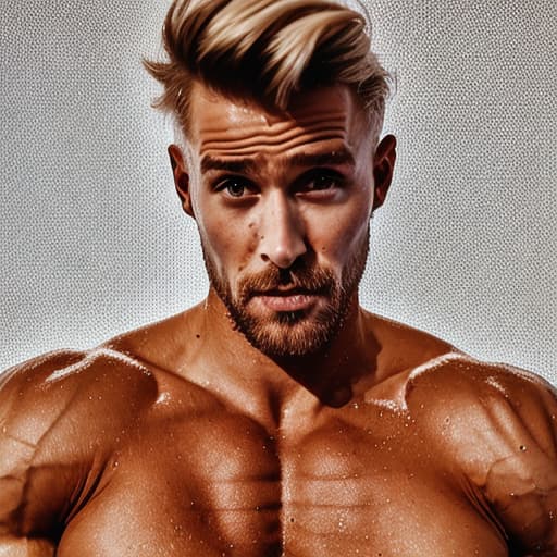 portrait+ style Russian queer fitness model blonde hunk dilf dude face