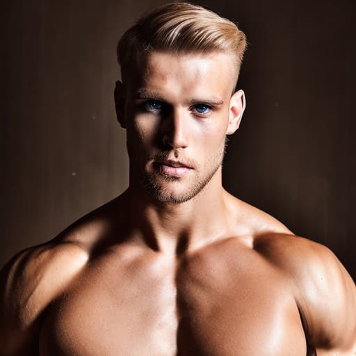 portrait+ style Russian queer fitness model blonde hunk dude face