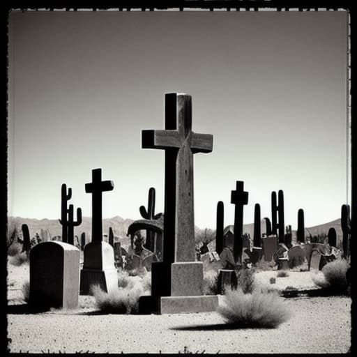  A rustic old timey super creepy graveyard in the desert