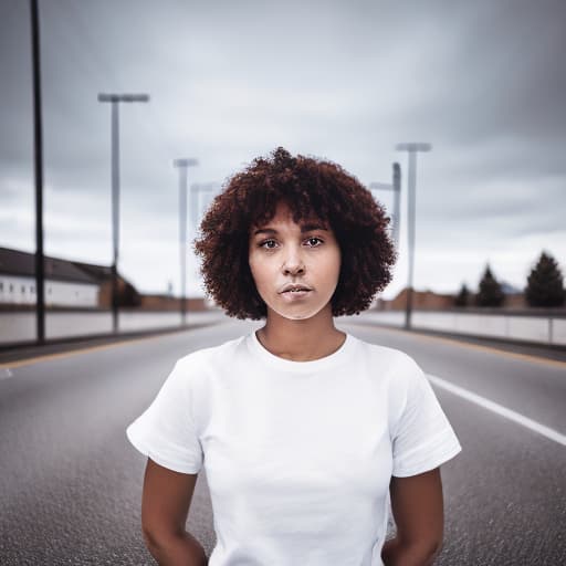 portrait+ style a girl standing alone in the road strong