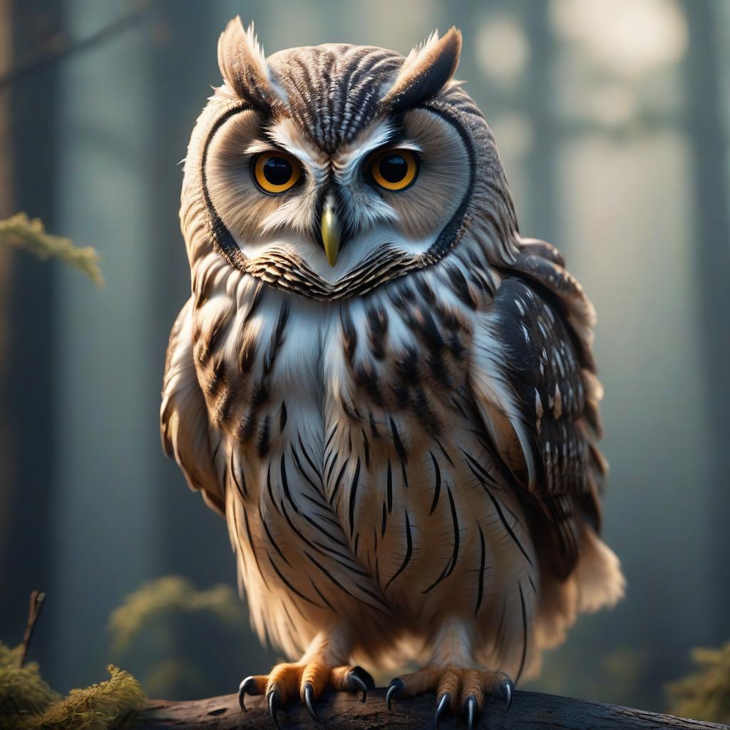  Naked furry owl dnd hyperrealistic, full body, detailed clothing, highly detailed, cinematic lighting, stunningly beautiful, intricate, sharp focus, f/1. 8, 85mm, (centered image composition), (professionally color graded), ((bright soft diffused light)), volumetric fog, trending on instagram, trending on tumblr, HDR 4K, 8K