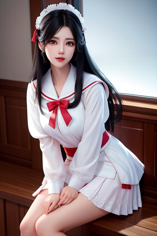  Beautiful high in sailor suit, long black hair, sitting on the stairs and studying, short  hyperrealistic, full body, detailed clothing, highly detailed, cinematic lighting, stunningly beautiful, intricate, sharp focus, f/1. 8, 85mm, (centered image composition), (professionally color graded), ((bright soft diffused light)), volumetric fog, trending on instagram, trending on tumblr, HDR 4K, 8K