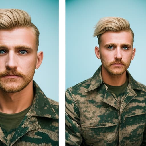 portrait+ style Russian queer sergeant blonde hunk dilf dude face