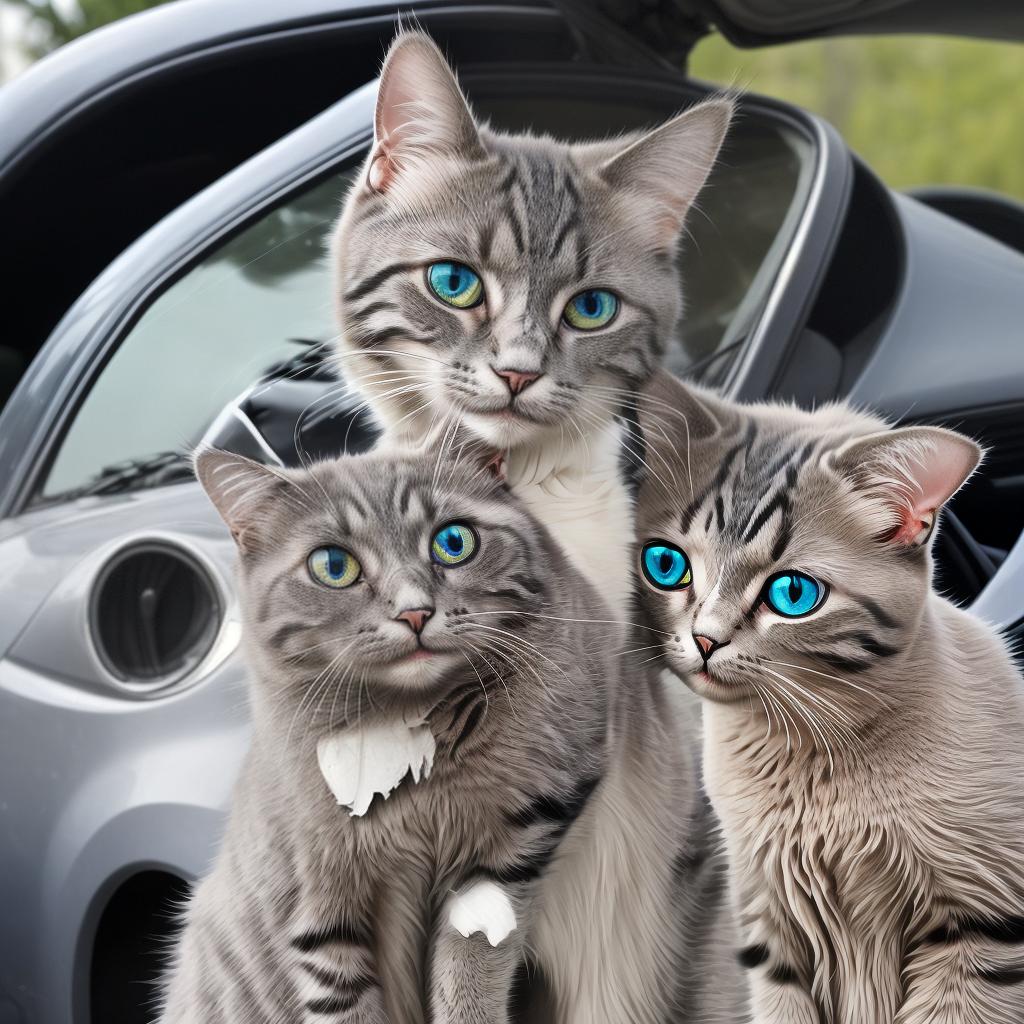  a photo of cat with tears eyes , thrown by owner with car