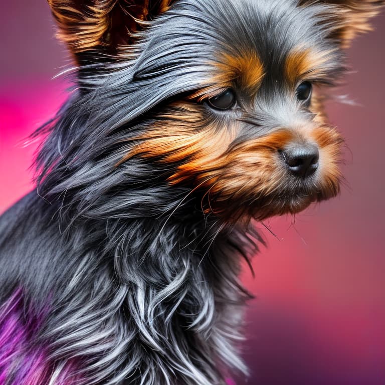 nvinkpunk dog yorkshire terrier portrait hyperrealistic, full body, detailed clothing, highly detailed, cinematic lighting, stunningly beautiful, intricate, sharp focus, f/1. 8, 85mm, (centered image composition), (professionally color graded), ((bright soft diffused light)), volumetric fog, trending on instagram, trending on tumblr, HDR 4K, 8K