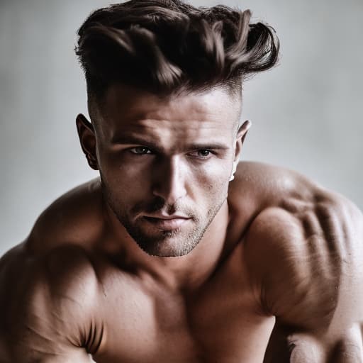 portrait+ style Russian queer fitness model brunette hunk dilf dude face