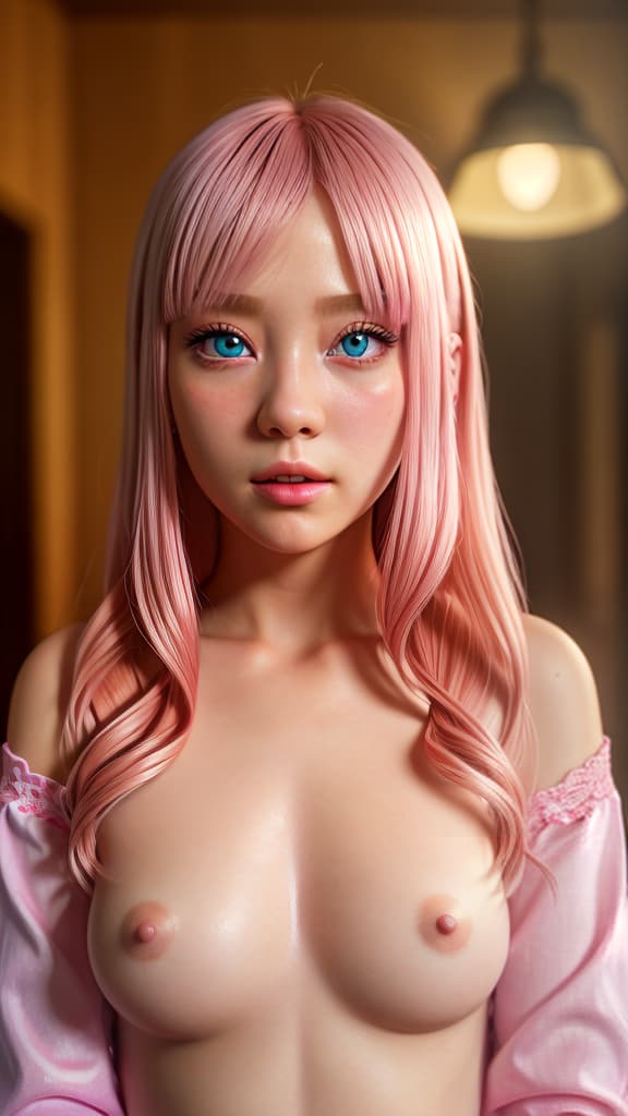  ((Best Quality)),(White light: 1.4), (Yellow light,Red light, pink light): 1.2,(Natural light), stereogram,Ray Tracing , beautiful detailed glow,(Depth of field: 1.2), 35mm,,1 , textured skin, solo,(Realistic: 1.3),,Background Blur 0.3,(High Dynamic Range),Ultra detailed 3D rendering, chiaroscuro:1.05, UHR, UHD,high details,, sanyueqi,1,solo,pink hair,gloves,long sleeves,blue eyes,bangs,shirt,white shirt,hair between eyes,pink eyes