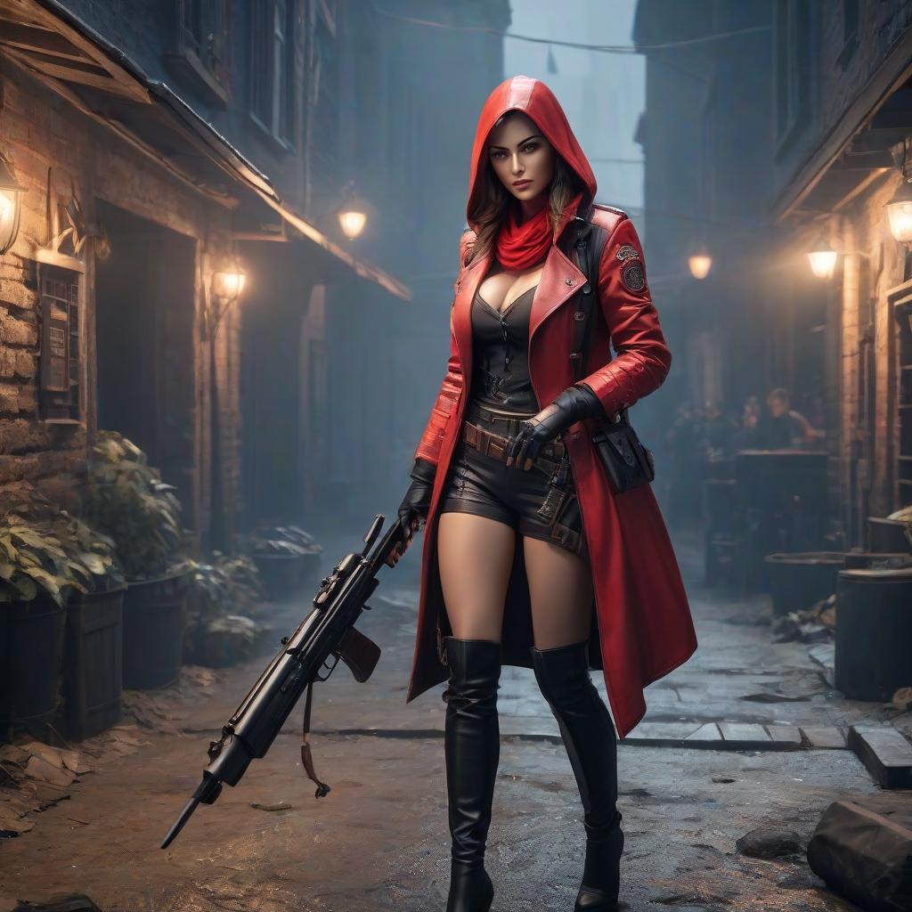  "Draw a logo for a game. The logo should predominantly feature black and red colors. The logo should depict a crossed knife with a pistol and a hashtag." hyperrealistic, full body, detailed clothing, highly detailed, cinematic lighting, stunningly beautiful, intricate, sharp focus, f/1. 8, 85mm, (centered image composition), (professionally color graded), ((bright soft diffused light)), volumetric fog, trending on instagram, trending on tumblr, HDR 4K, 8K