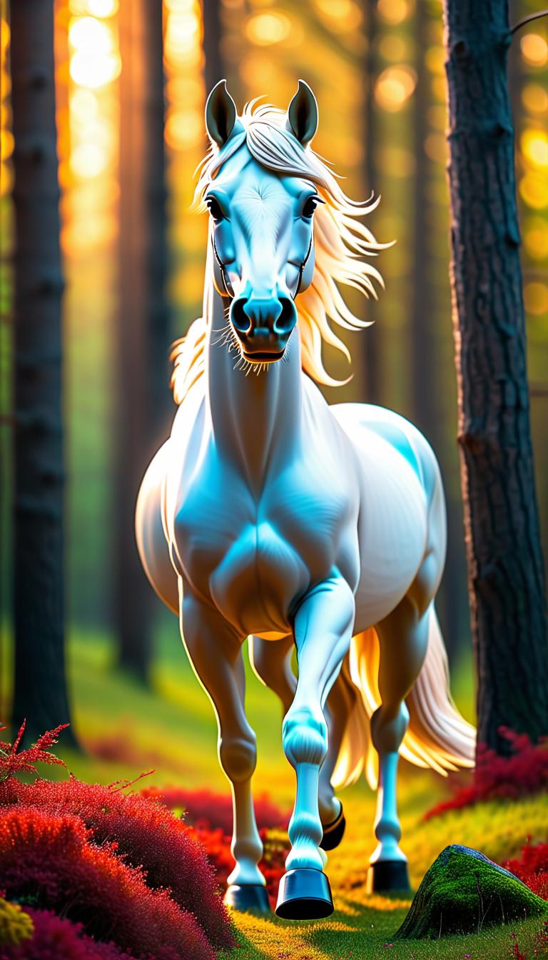  Professional 3D model of A white horse in a wood. . Rendered with Octane, the model is highly detailed,dramatic lighting. hyperrealistic, full body, detailed clothing, highly detailed, cinematic lighting, stunningly beautiful, intricate, sharp focus, f/1. 8, 85mm, (centered image composition), (professionally color graded), ((bright soft diffused light)), volumetric fog, trending on instagram, trending on tumblr, HDR 4K, 8K